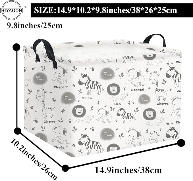 HIYAGON Rectangular Animal Basket Baby Kids Storage Basket for Boys Animal Room Decor Cute Toy Storage Organizer Bins Bedroom(4 Animals Pattern)