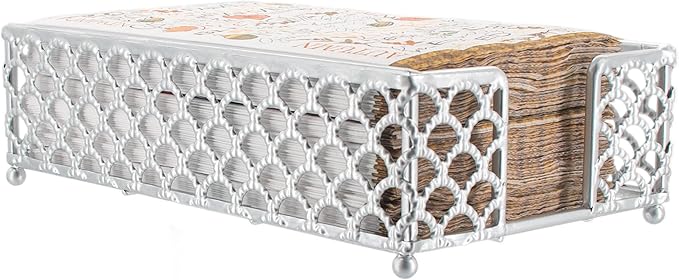 Boston International Paper Napkin Holder Caddy Dispenser for Kitchen Dining Buffet & Bar Countertops, 9" x 5.25" (Fits Guest Towel Size), Silver Scallop