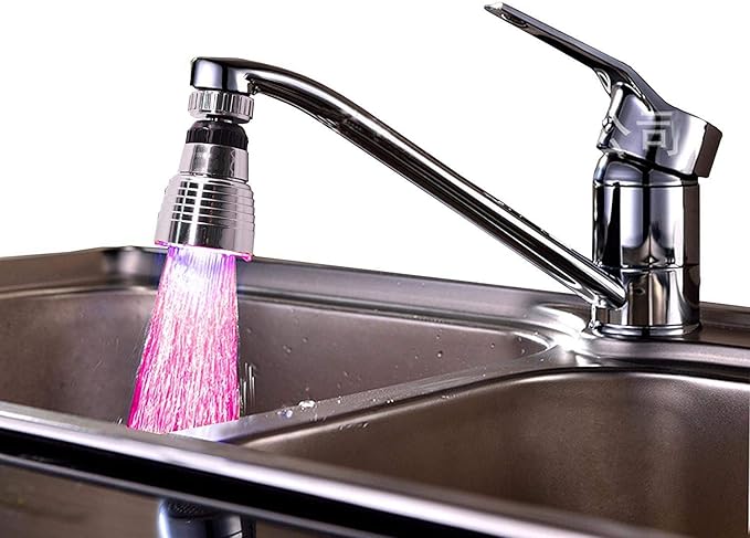3 Color LED Light Changing Glow Temperature Sensor Shower Stream Water Faucet Tap Round 360Degree Rotate for Kitchen Bathroom 1 PCS