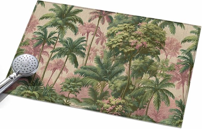 Area Rug 2x3ft, Exotic Forest Green Pink Palms Tree Washable Rugs for Living Room Bedroom, Vintage Botantical Soft Non-Slip Area Rugs Rectangle Floor Carpet for Dining Room