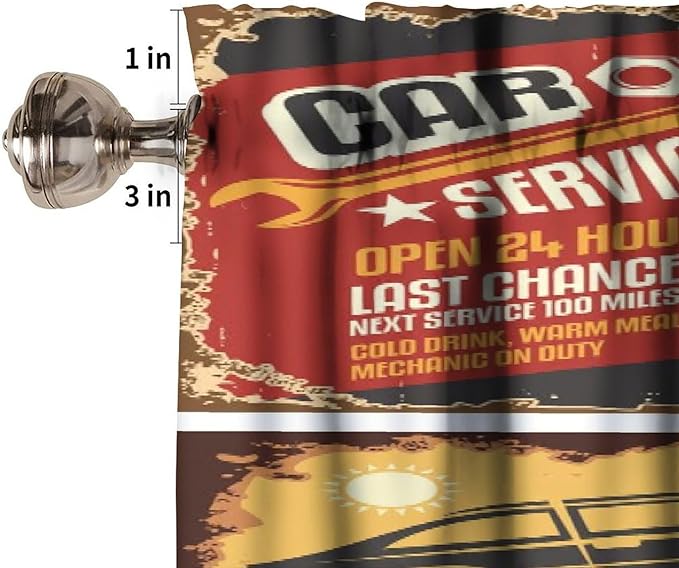 Vintage Valances Curtains Nostalgic Art Auto Service Garage Funk Style Highway Logo Repair Road Grunge Design Windows Short Curtain Valance for Kitchen Bedroom with Rod Pocket, 1 Panel 54X18 Inches