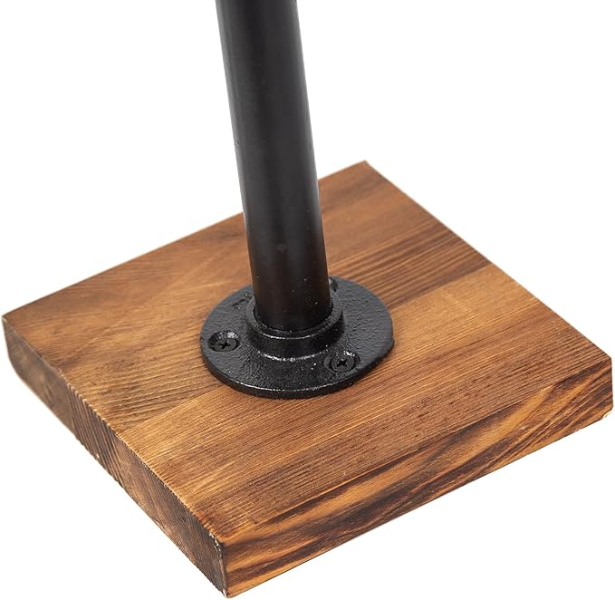 Rustic Industrial Iron Pipe Design Paper Towel Holder with Solid Wood Base Farmhouse Paper Towel Roll Dispenser for Kitchen Bathroom Livingroom Office (Dark Brown)