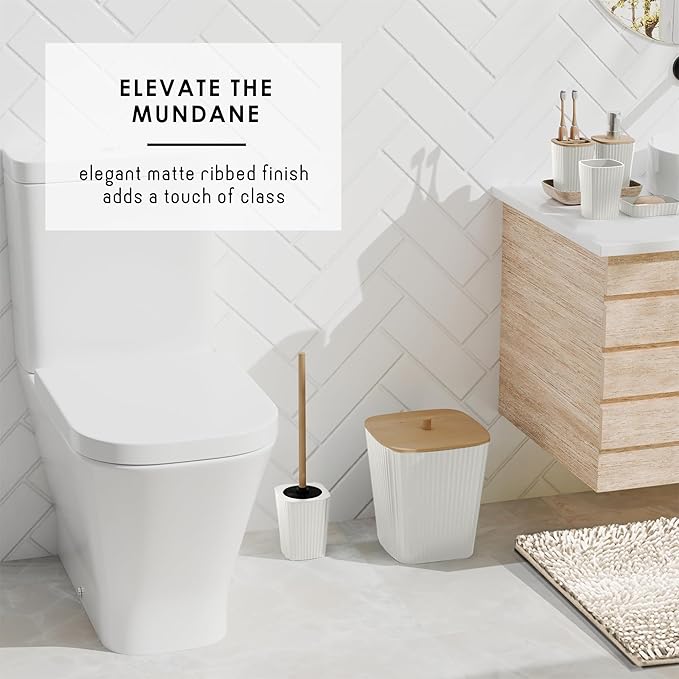 Clara Clark Bathroom Accessories Set - 27PC Bathroom Set with Adhesive Corner Shower Caddy Hanging, Bathroom Sets with Shower Curtain and Rugs, Ombre White Shower Curtain Set with Bathroom Trash Can