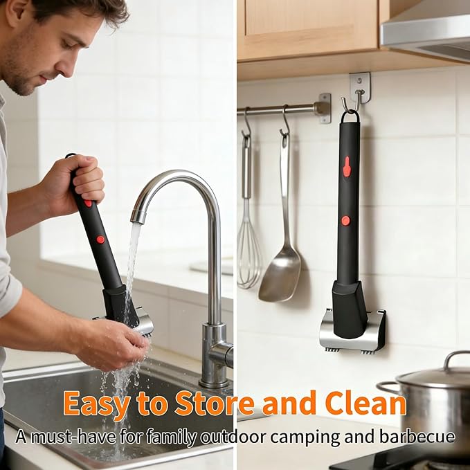 Electric Grill Brush with Water Spray & LED Light, 2600mAh Rechargeable BBQ Cleaner with 2 Speed Modes, 100 Mins Runtime, 304 Stainless Steel Heat Resistant Grill Brush for Outdoor Camping