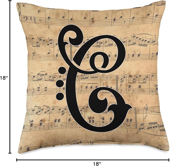 Monogram Initial of Capital Letter C on Vintage Sheet Music Throw Pillow