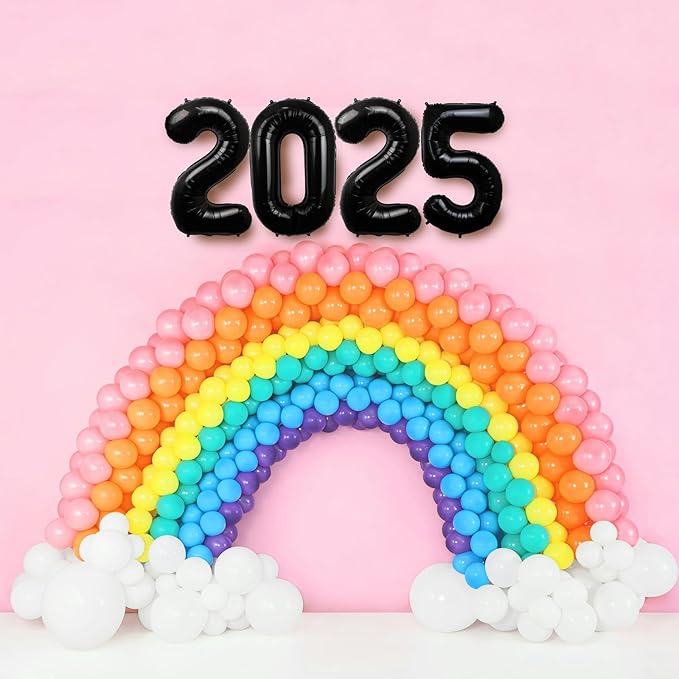 40 Inch 2025 Pack of 4 Black Big Helium Foil Balloon Numbers Large Mylar Number for Christmas New Year's Eve Party Graduation Birthday
