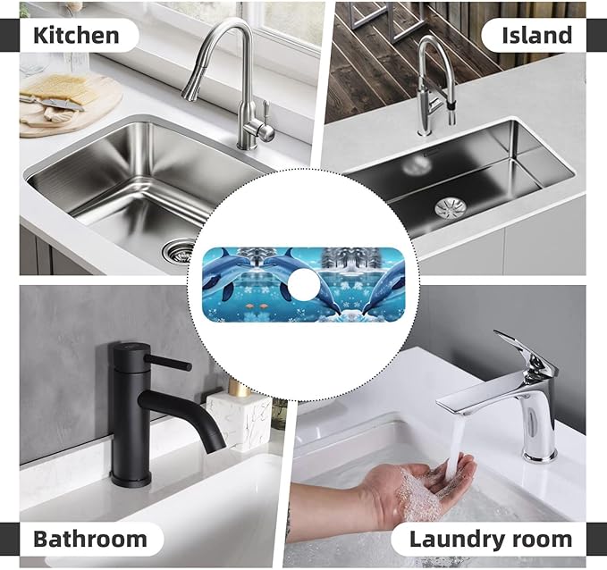 Winter the Dolphin Printed Faucet Absorbent mat, Suitable for bathrooms, Kitchens, and Other Sink Areas.