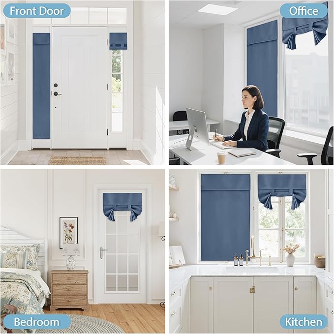 RYB HOME Blackout Door Curtain - Privacy Thermal Insulated Window Curtains for Patio/Front/Tricia/French Door Sidelight Tie up Shade, W30 x L69 inch, 1 Panel, Stone Blue