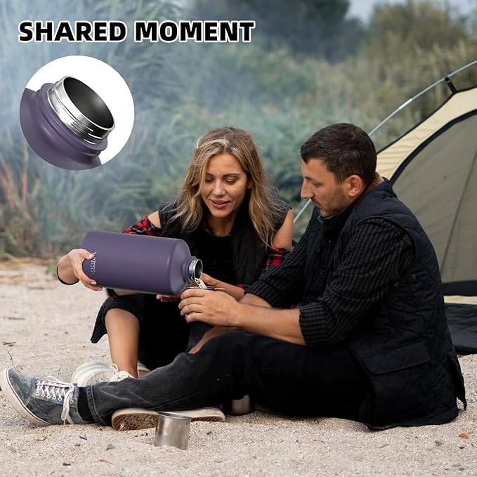 1 Gallon Water Bottle Insulated(Cold for 48 Hrs),BPA Free&Leak Proof,128oz Stainless Steel Water Jug,Large Water Bottle with Straw Spout Lids for Gym,Hiking,Camping&Travel,Purple