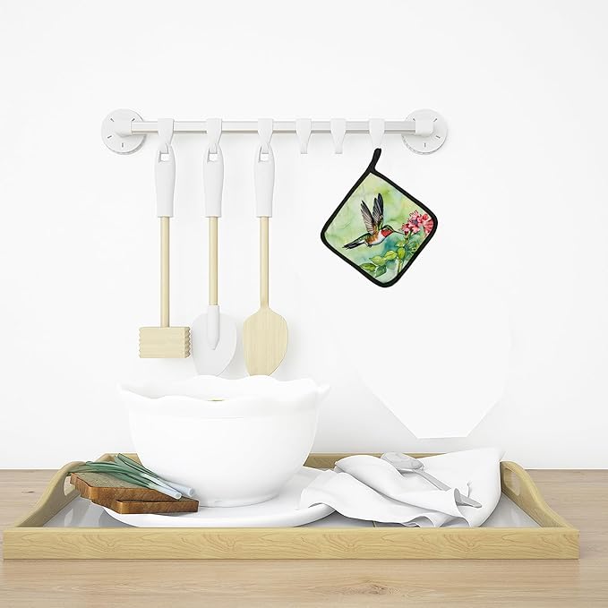 Caroline's Treasures Rubythroated Hummingbird Pair of Pot Holders Kitchen Heat Resistant Pot Holders Sets Oven Hot Pads for Cooking Baking BBQ, 7 1/2 x 7 1/2