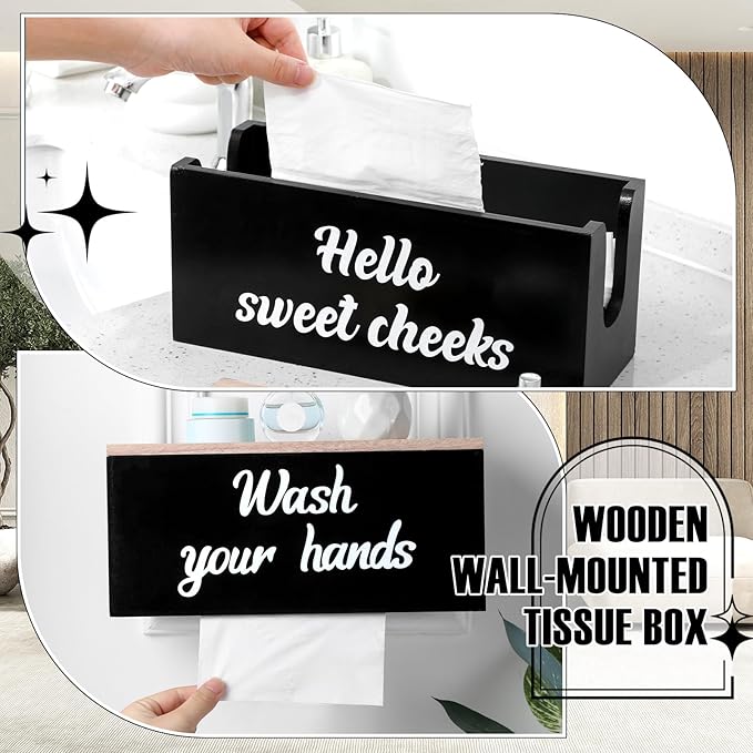 Patelai 2 Pcs Paper Towel Dispenser Wall Mount Wooden Bathroom Paper Towel Holder with Lid Commercial C-Fold, Z-Fold, Trifold Hand Tissue Holder Dispenser for Bathroom Kitchen Office Decor
