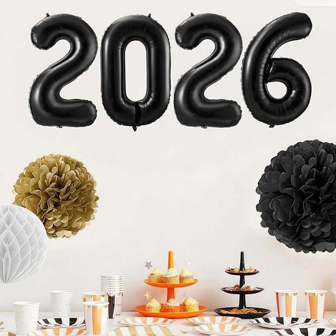 Black 2026 Balloons, 40 Inch 2026 Number Balloon Foil New Year Balloon Numbers for New Years Eve Party Graduation Party Decoration