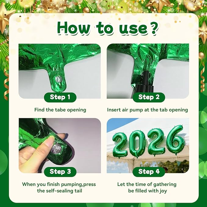 Green 2026 Balloons, Jumbo 40 Inch Foil 2026 Number Balloons, Grad Balloons for Class of 2026 Graduation Party, Green Matellic Foil New Year Birthday Home Office Party Supplies