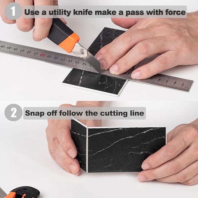 AULIGET Faux Stone Backsplash Peel and Stick PVC Tile, 3 Inch x 6 Inch Black Marble with White Grout Stick on Tiles for Backsplash, Pack of 4