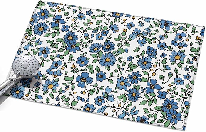Area Rug 2x3ft, Blue Tiny Flowers Green Leaves Washable Rugs for Living Room Bedroom, Farmhouse Botanical Soft Non-Slip Area Rugs Rectangle Floor Carpet for Dining Room