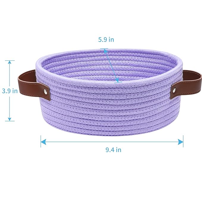 ABenkle Small Woven Basket with Handles, Mini Rope Storage Basket, Tiny Cute Shelf Basket, Oval Decorative Toys Basket for Nursery, Living Room, Empty Gift Basket, 9.4" x 5.9" x 3.9" - XS