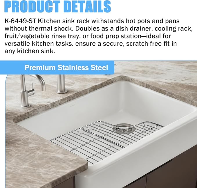 K-6449-ST Kitchen Sink Rack, 26.18'' x 14.76'' for Kohler Whitehaven K-5826 and K-5827 Sink