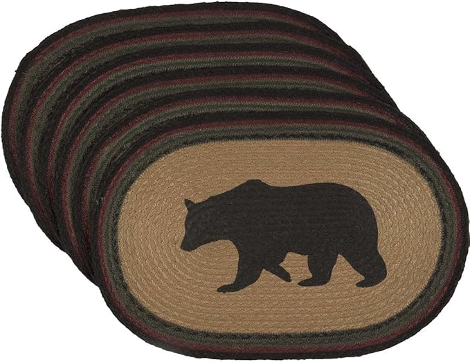 Wyatt Stenciled Bear Jute Placemat Oval Set of 6 12x18