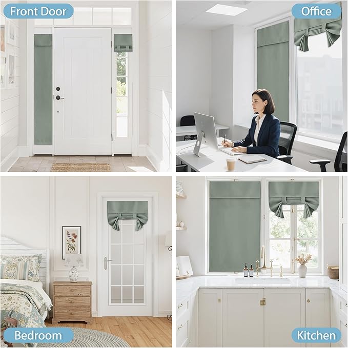 RYB HOME Blackout Door Curtain - Privacy Thermal Insulated Kitchen/Dining/Patio/Front/Tricia/French Door Window Curtains, W30 x L40 inch, 1 Panel, Sage Green