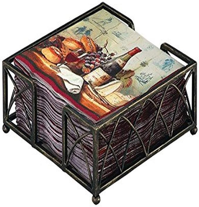 Boston International Cocktail Napkin Caddy, Arch Design in Antique Brass