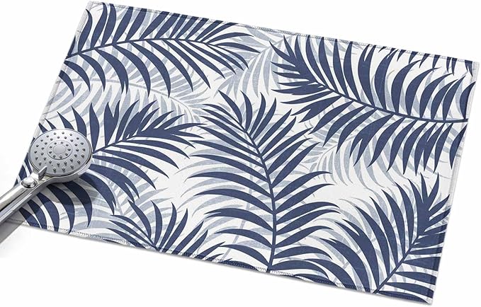 Area Rug 2x3ft, Abstract Navy Blue Palms Leaves Washable Rugs for Living Room Bedroom, Summer Botantical Soft Non-Slip Area Rugs Rectangle Floor Carpet for Dining Room