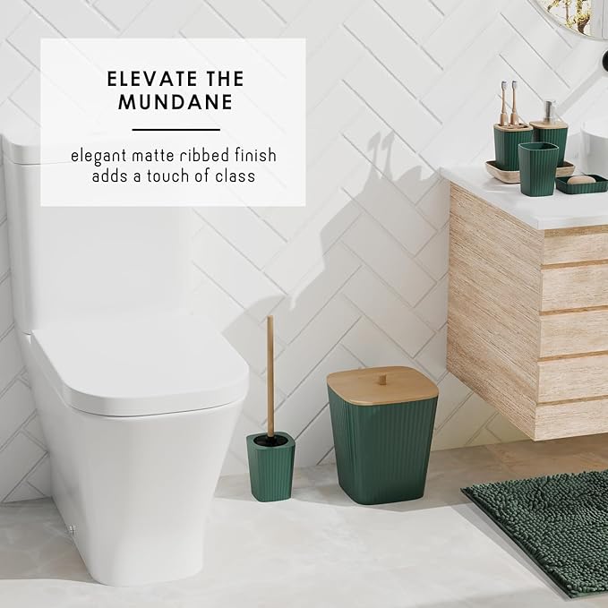 Clara Clark Bathroom Set - Hunter Green Bathroom Accessories Set, 6PC Bathroom Accessory Set, Bathroom Sets with Bathroom Rugs, Adhesive Corner Shower Caddy Hanging, Toilet Brush & Trash Can