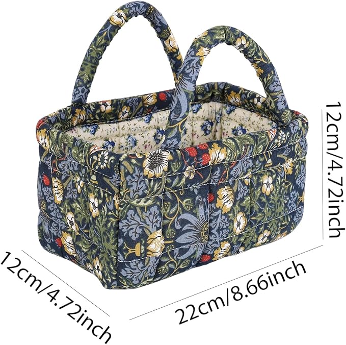 Quilted Fabric Storage Basket Floral Baby Diaper Caddy Quilted Basket for Nursery Bedroom Car Storage