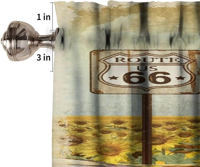 Retro Car Valance Curtain American Vintage Classic Old Car with Sunflowers Print Rod Pocket Valance Window Treatments Short Curtains for Kitchen Bathroom Farmhouse 54x18inch