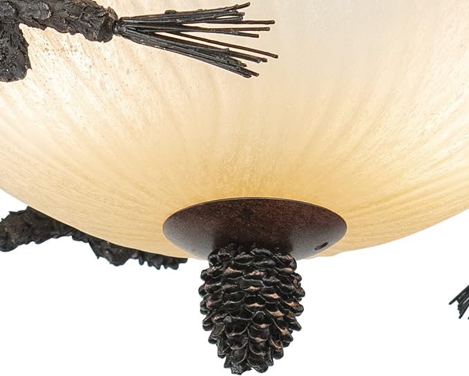 VAXCEL 2L LED Bronze Rustic Pinecone Wood Semi Flush Ceiling Light or Fan Light Kit