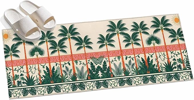 Runner Rug for Bedroom Hallway, Vintage Sage Green Tall Palm Trees Kitchen Runner Rugs Area Rug 2x6ft, Summer Tropical Plants Washable Soft Floor Carpet for Entryway Stair