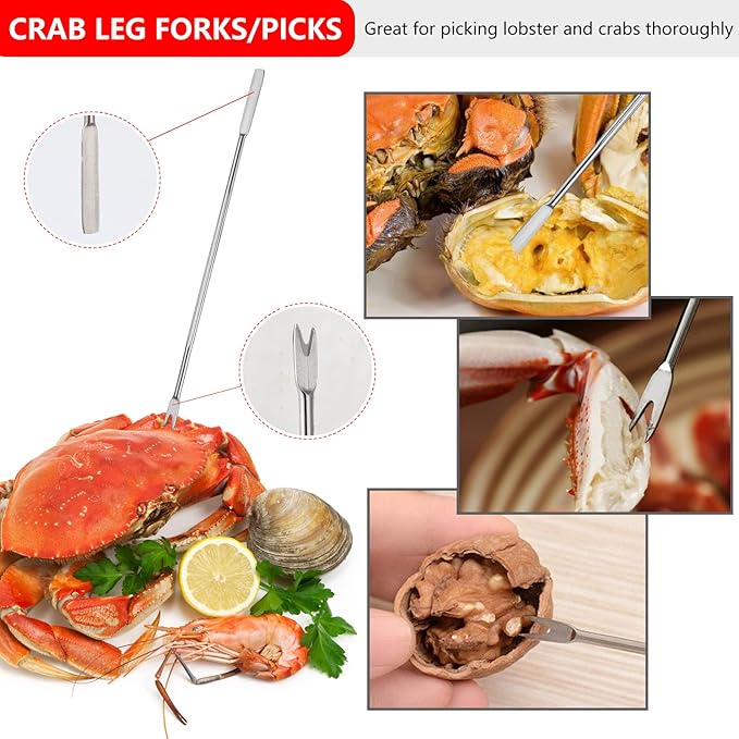 Seafood Tools Set includes 4 Crab Crackers 4 Seafood Fork 4 Lobster Crackers 4 Seafood Scissors -Nut Cracker and Storage Bag(17 Piece )