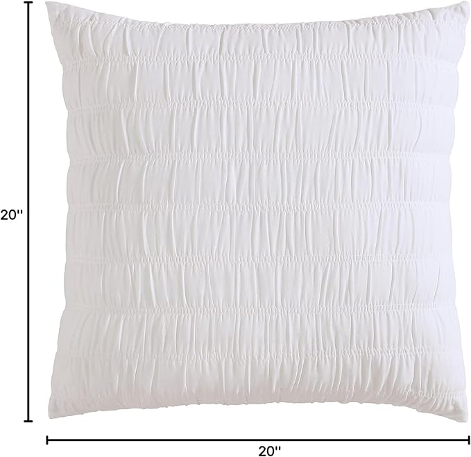 Shabby Chic® - Throw Pillow, Ruched Cotton Bedding with Hidden Zipper, Vintage Inspired Home Decor (Aiden White, 20" x 20")