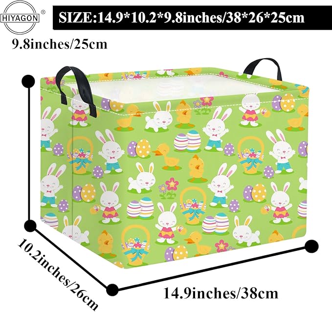 HIYAGON Easter Basket for Kids Boys and Girls Cute Storage Organizer Bin Box Rectangular Easter Bunny Room Decor(Easter Basket)