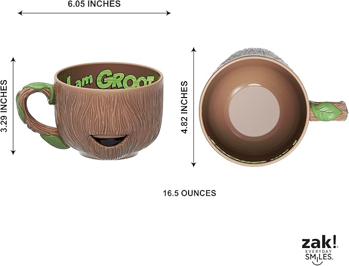 Zak Designs Marvel Guardians of the Galaxy Sculpted Ceramic Coffee Mug for Hot Drinks, Collectible Keepsake with Unique 3D Character (16.5 oz, Groot)