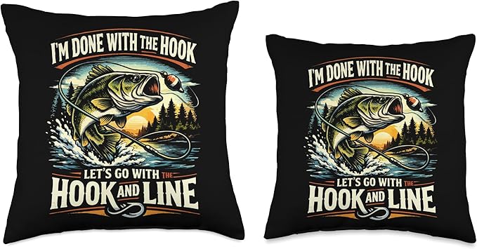 Done with the Hook Let’s Go Hook and Line Throw Pillow