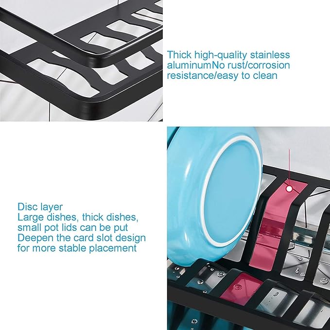 Kitchen Supplies 2-Layer Wall-Mounted Dish Rack Black Storage Kitchen Drain Rack for Storage of Dishes/Kitchenware 49.5 25 38Cm Gifts for Ladies