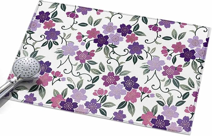 Area Rug 2x3ft, Country Purple Pink Flower Green Leaf Washable Rugs for Living Room Bedroom, Pastoral Floral Plant Soft Non-Slip Area Rugs Rectangle Floor Carpet for Dining Room