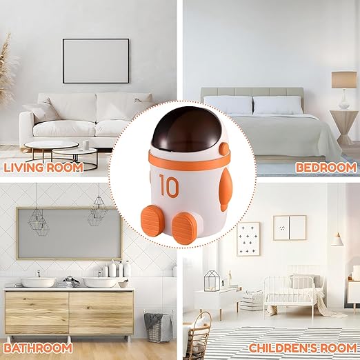Sylfaen Astronaut Trash Can Wastebasket, 12 Liter / 3.2 Gallon Bathroom Garbage Can with Lid, Garbage Can for Kids, Cute Trash Can for Bedroom, Kids Room, Bathroom, Living Room (Orange)