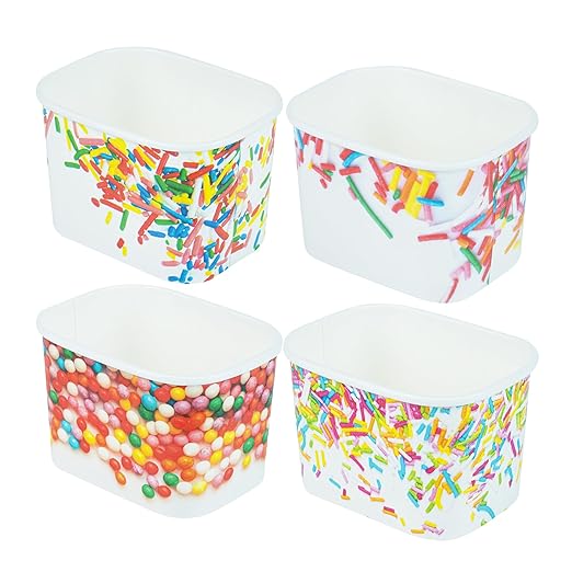 Restaurantware Paper Cups 200 Count 12 Ounce Square Disposable Ice Cream Containers, Leak-Resistant Paper Dessert To Go Cups, Hot And Cold Food, Durable Assorted Sprinkles Design