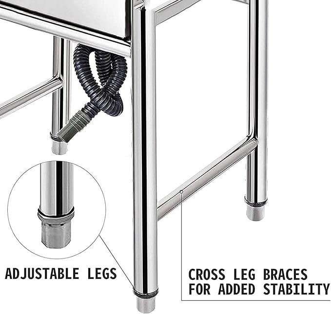 Commercial Stainless Steel Sink Catering Sink 1 Compartment Free Standing Utility Sink for Garage, Restaurant, Kitchen, Laundry Room, Outdoor, Silver, 60cm
