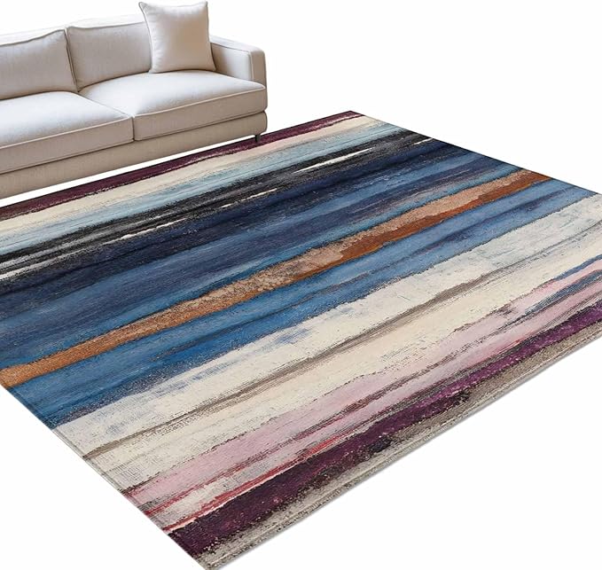 Area Rug 3x5ft, Modern Gradient Striped Art Washable Rugs for Living Room Bedroom, Retro Abstract Rustic Texture Soft Non-Slip Area Rugs Rectangle Floor Carpet for Dining Room