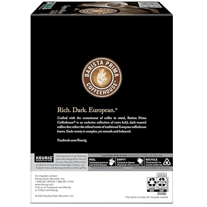Barista Prima Coffeehouse Espresso Roast Coffee, Keurig Single Serve K-Cup Pods, 96 Count