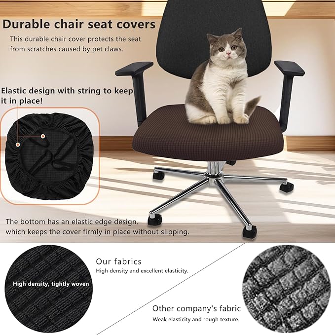 Newfashion Office Chair Seat Cover Universal Fit Stretch Washable Slipcover Protector for Desk Swivel Computer Chair (Coffee)