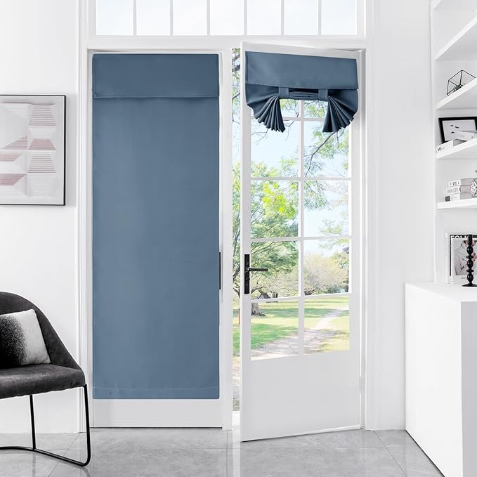 WdFour French Door Curtain - Blackout Thermal Insulated Door & Window Cover for Front/Side Doors - Noise Reducing & Energy Saving - Stone Blue, 34x80 Inches, 1 Panel
