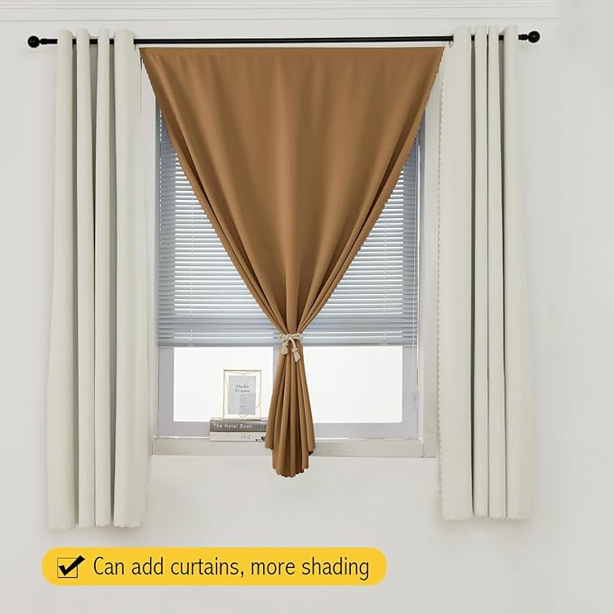 Self Adhesive Curtains, Stick Curtain Blackout Shades Window Cover Curtains for Living Room No Drilling, 47" W X 79" L, Brown, 1 Panel