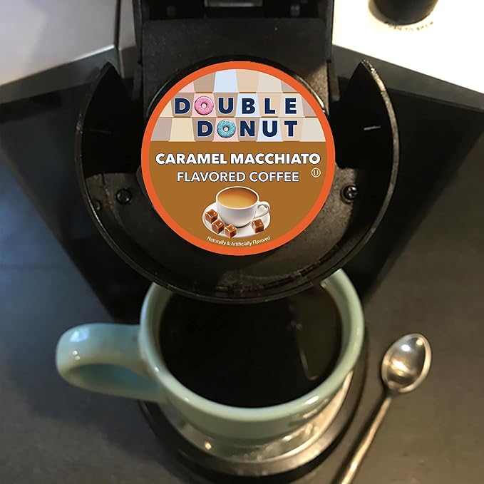 Double Donut Coffee Double Donut Caramel Macchiato Flavored Coffee Pods - Caramel Coffee in Single Serve Coffee Pods for the Keurig K Cups Coffee Brewers, Medium Roast From Double Donut, 80 Count