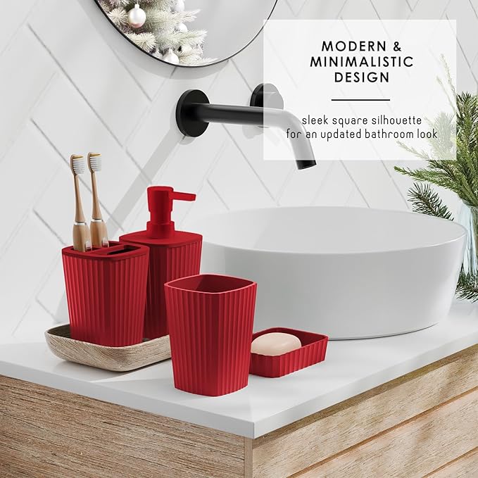 Clara Clark Bathroom Set - Christmas Bathroom Accessories Set, 14PC Bathroom Accessory Set, Christmas Bathroom Sets with Bathroom Rugs, Adhesive Corner Shower Caddy Hanging, Toilet Brush & Trash Can