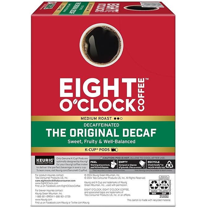 Eight O'Clock Coffee The Original Decaf, Single-Serve K-Cup Pods, Medium Roast, 96 Count