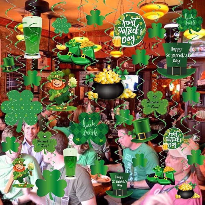 GOER St. Patrick's Day Party Decorations,30 Pcs Irish Shamrock St. Patrick's Day Hanging Swirls Party Supplies