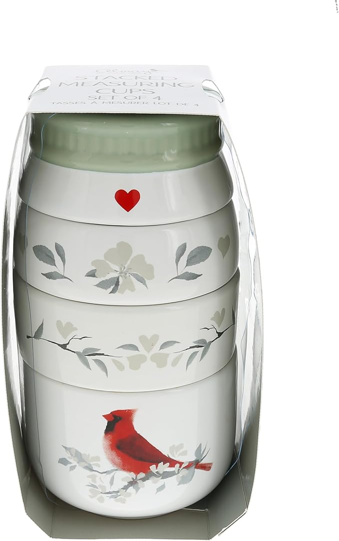 Pavilion Gift Company - Cardinal - 6.75" Stacked Measuring Cups Baking Cooking Bird Floral Kitchenware